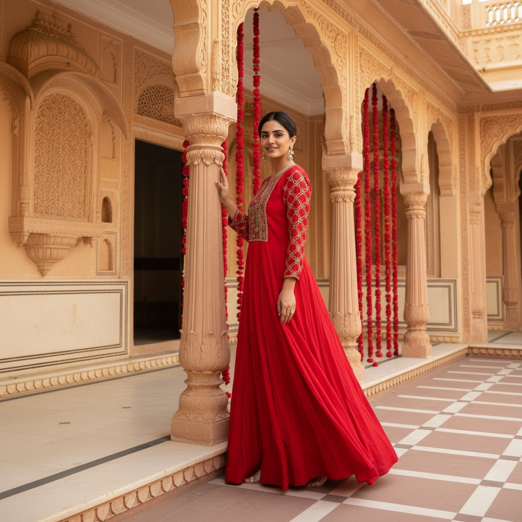 Embroidered Red Gown