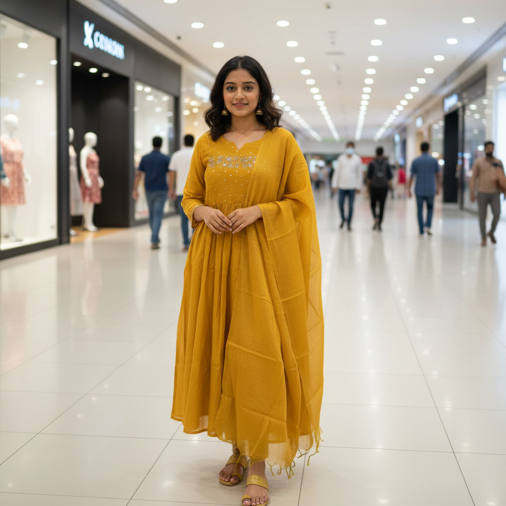 Phoolkari Mustard Kurta Set