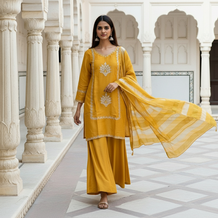 Ethnic Yellow Straight Suit Set