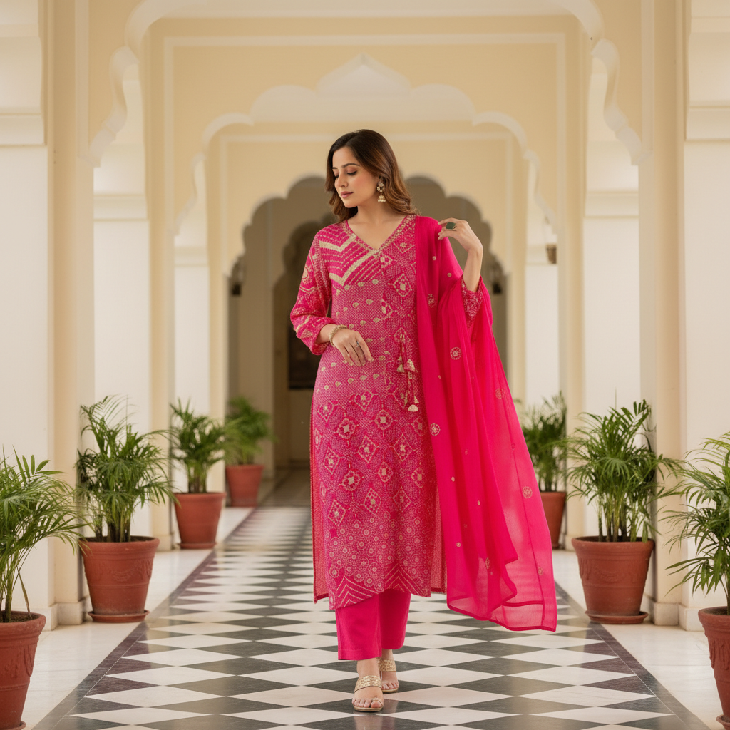 Embroidered Pink Suit Set