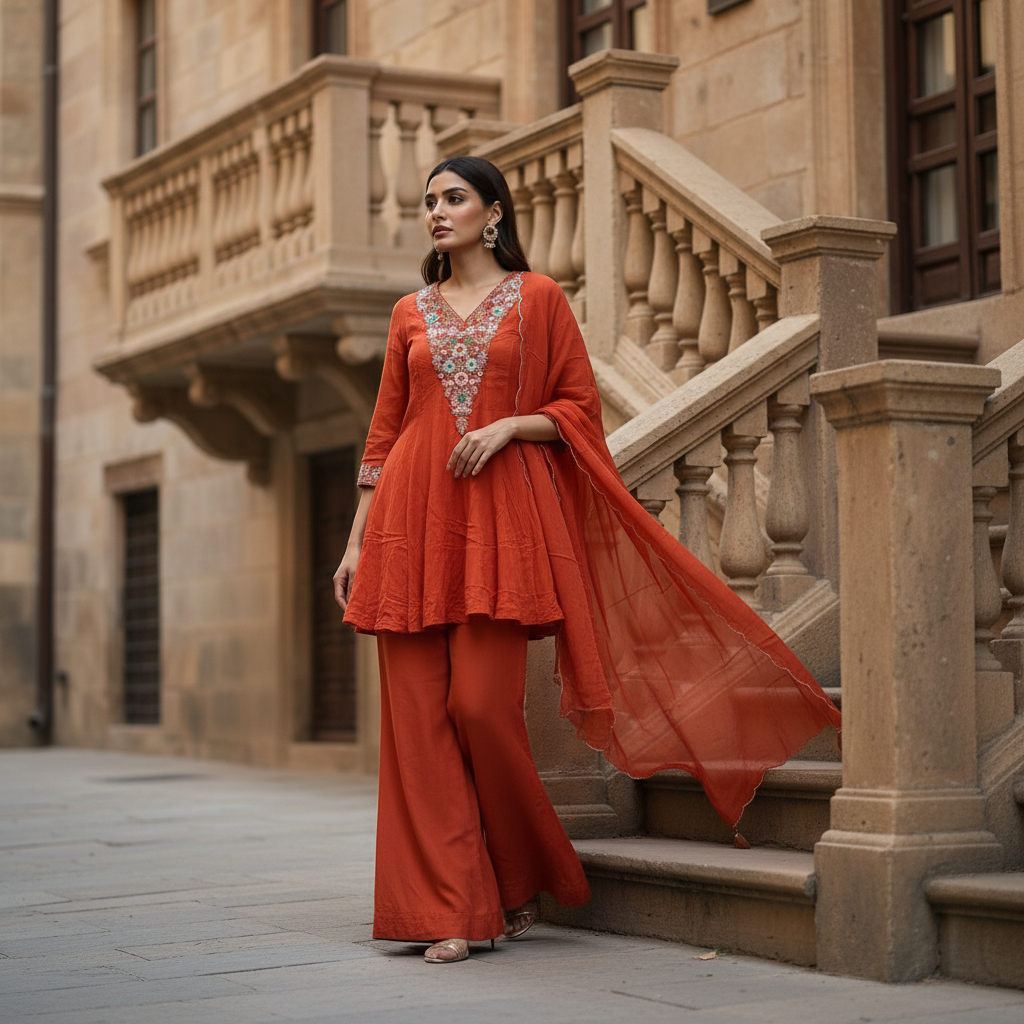 Zehra Flowing Orange Kurta Set