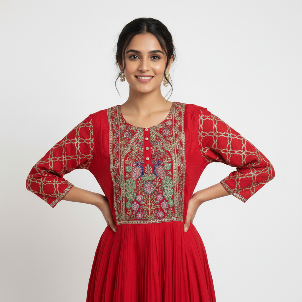 Embroidered Red Gown