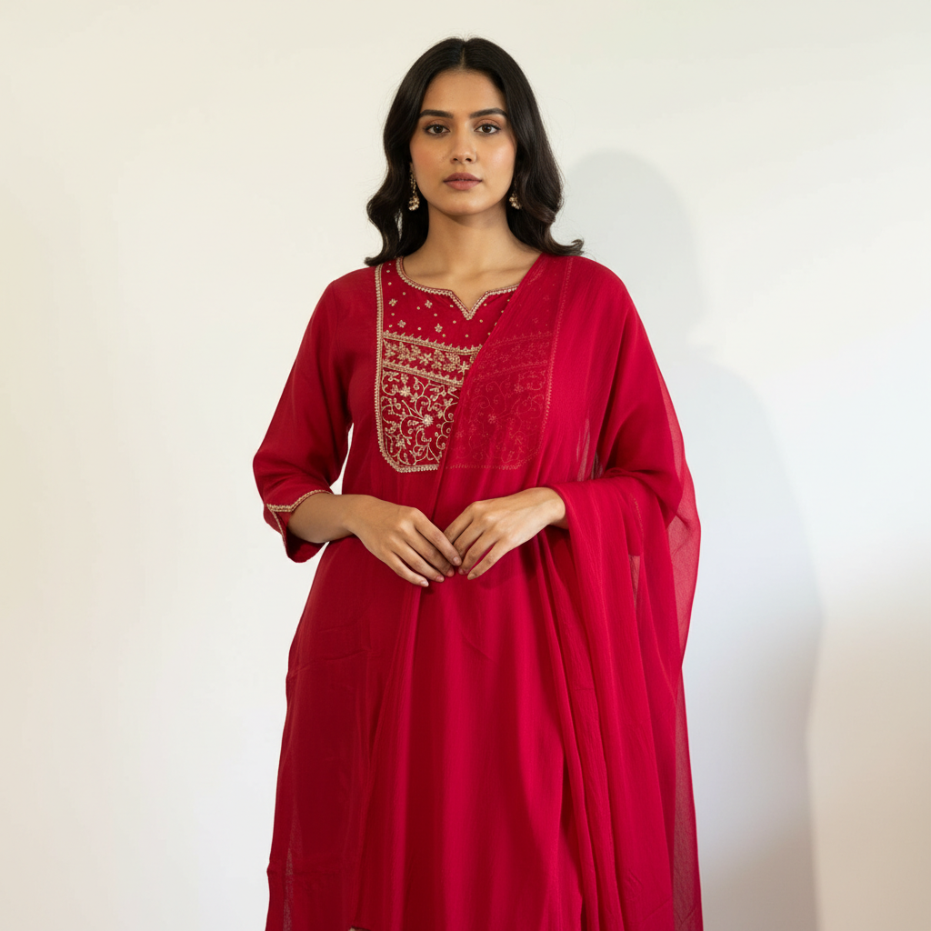 Rangoli Bright Red Kurta Set