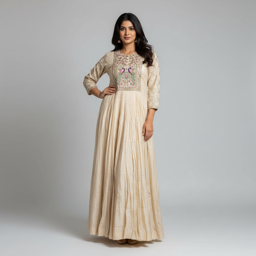 Prakriti Printed Beige Gown