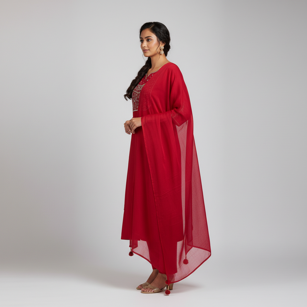 Rangoli Bright Red Kurta Set