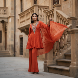 Zehra Flowing Orange Kurta Set