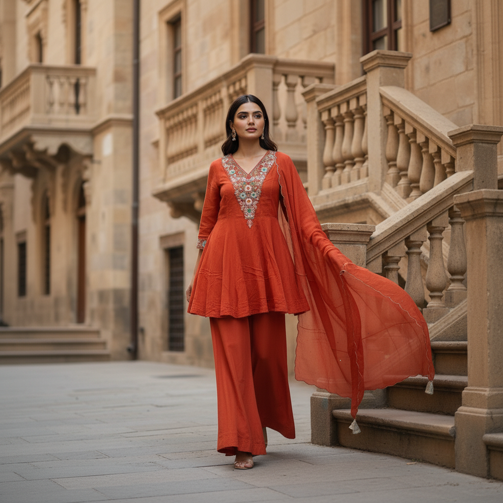 Zehra Flowing Orange Kurta Set
