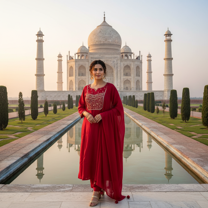 Rangoli Bright Red Kurta Set