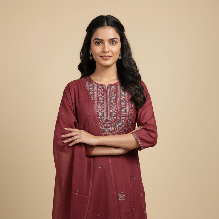 Zoya Classic Maroon Kurta Set