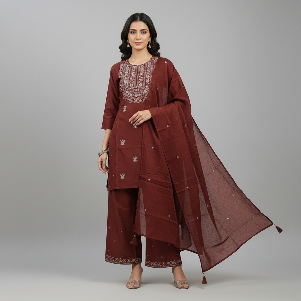 Triveni Rich Maroon Suit Set