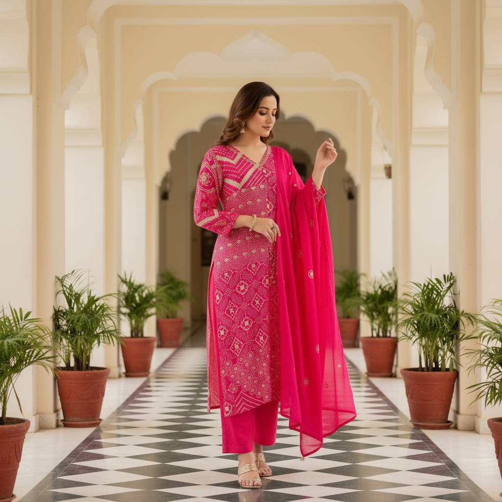Embroidered Pink Suit Set