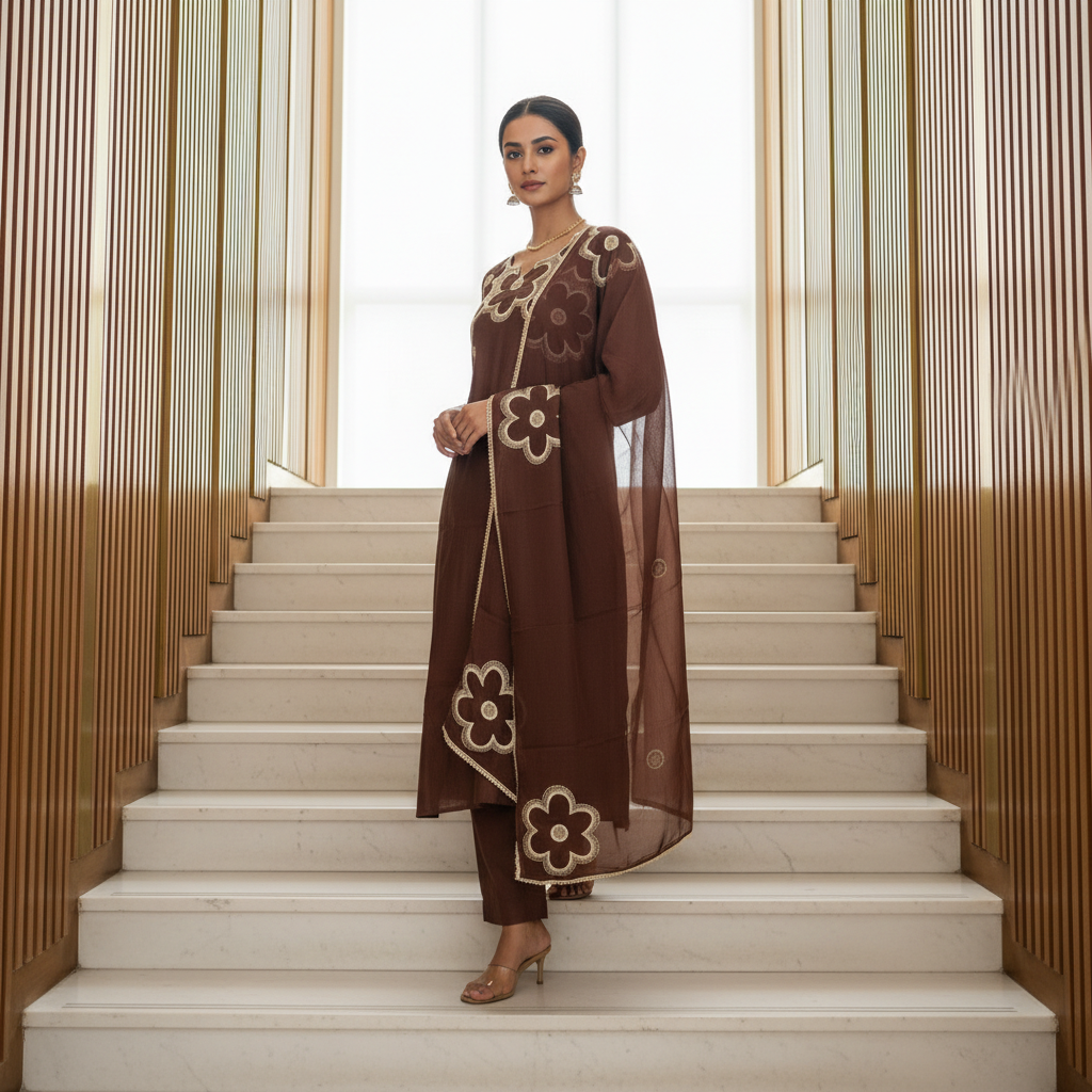 Elara Printed Brown Kurta Set