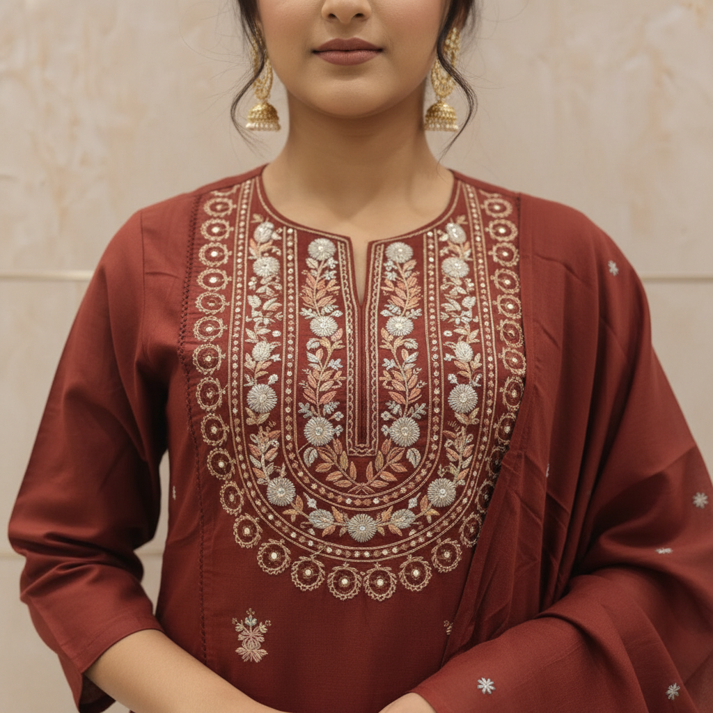 Triveni Rich Maroon Suit Set