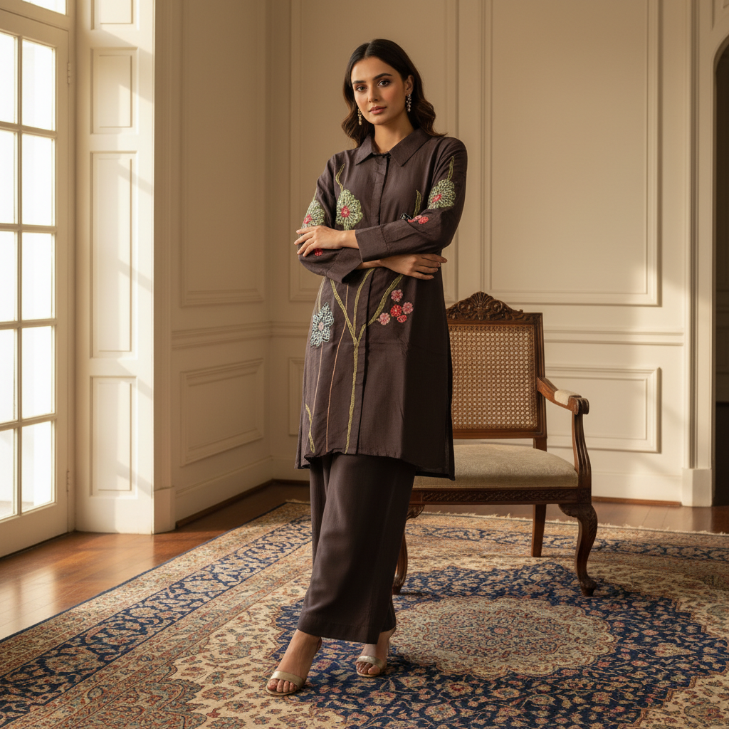 Devika Deep Brown Suit Set